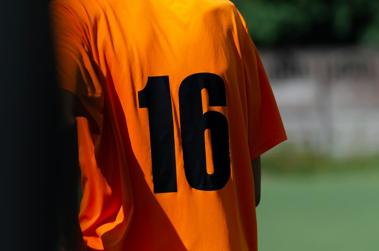 Close-up of a printed number on a team soccer jersey