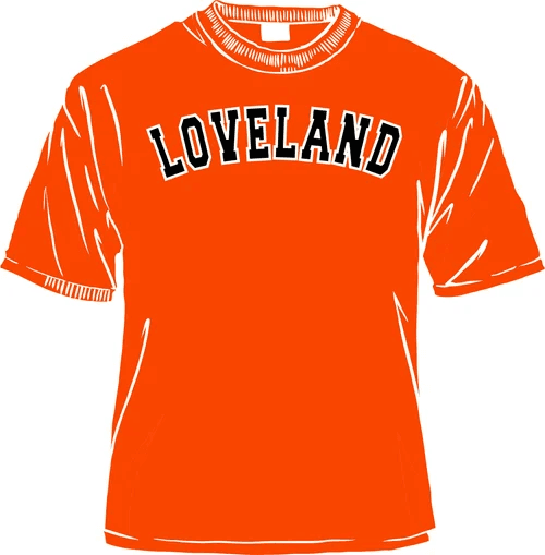 Loveland arched lettering custom t-shirt design